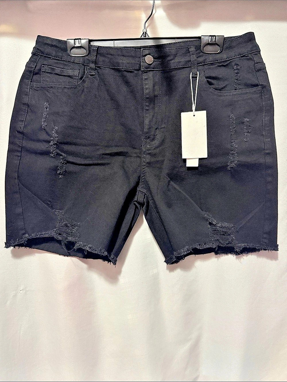 Roswear Women's Ripped Mid Rise Stretchy Denim Shorts XL